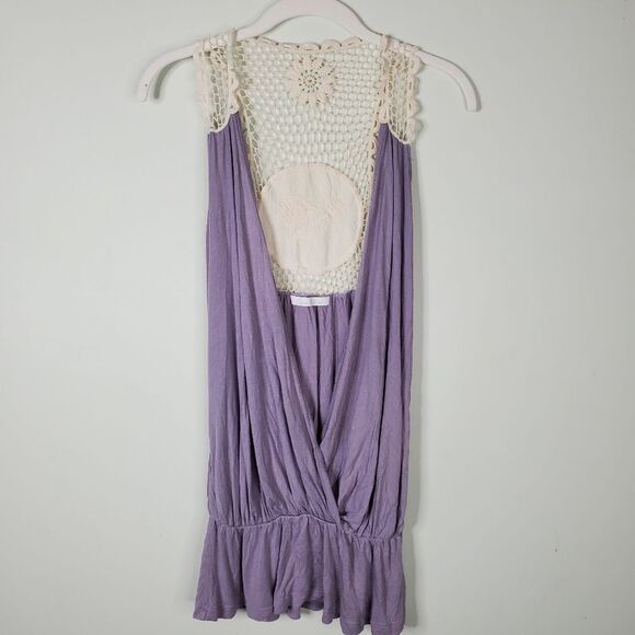 Charlotte Russe Lilac Deep V-Neck Cross Front Embroidered Back Boho Tank Size M - Picture 9 of 9